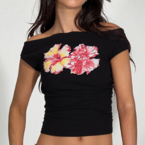 Chic Off Shoulder Floral Print Crop T-shirt
