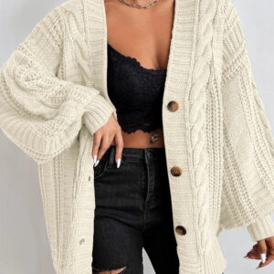Lantern Sleeve Cable Knit Sweater