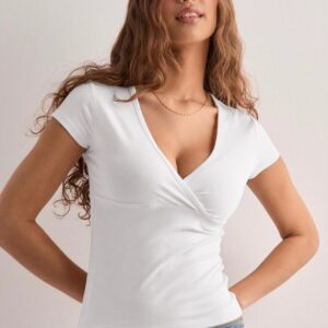 Deep V Neck Solid Slim Waist T-shirt